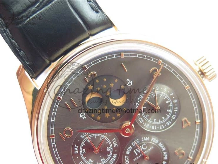 MIROTIME 0129 Elegant Portugieser Perpetual Calendar IW503302 RG V9F 1:1 Best Edition Gray Dial on Black Leather Strap A 7096
